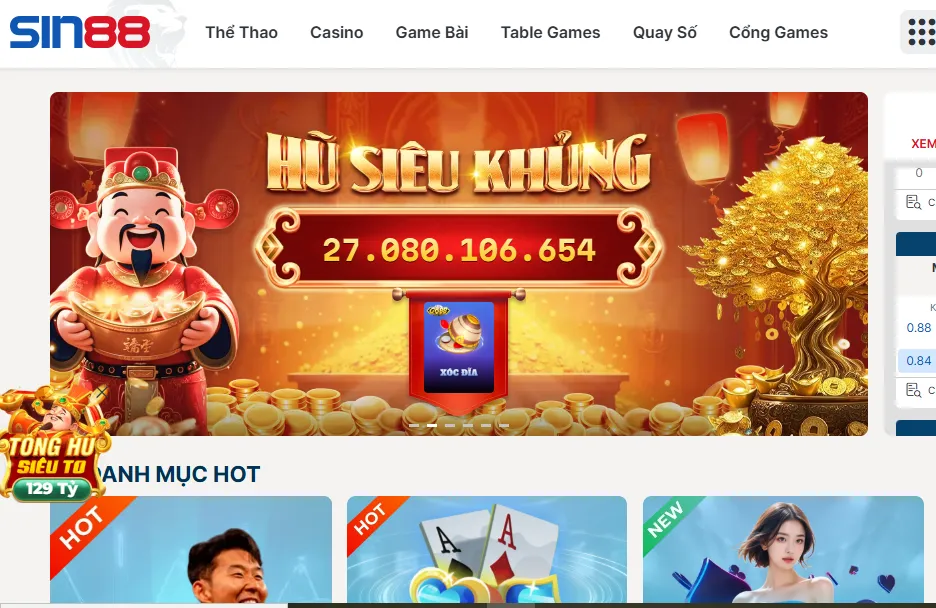 Sin88 san chơi cá cược thể thao và tài xỉu hàng đầu Châu Á